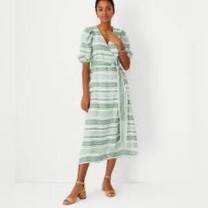 Ann Taylor Green Striped Midi Dress
